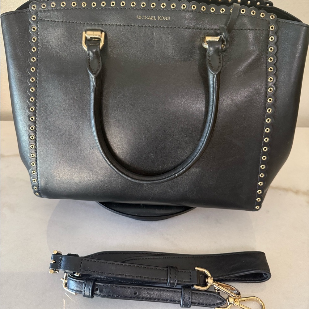 Michael Kors Black Satchel with Gold Accents